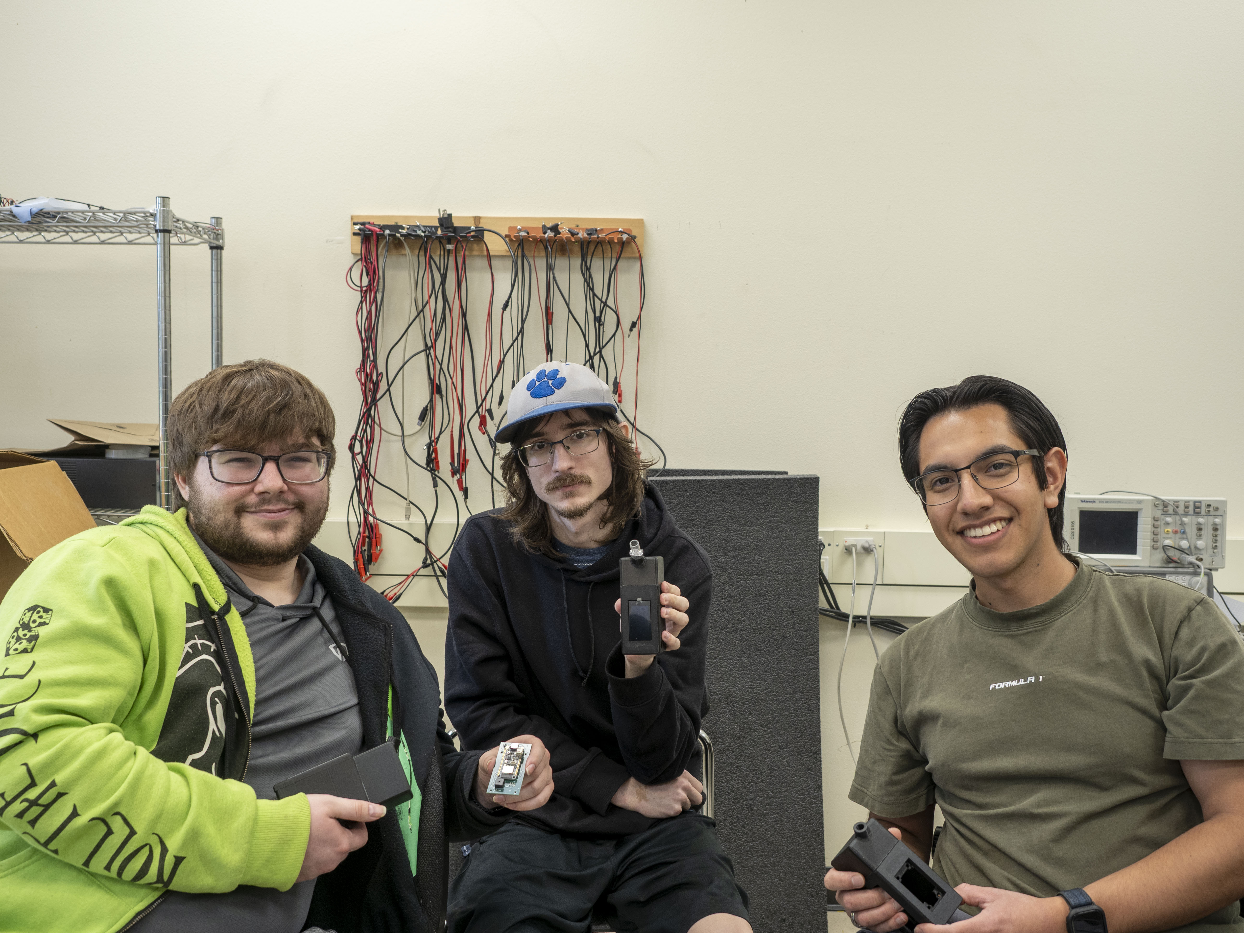 Breathalyze-BG team during prototype integration in the engineering laboratory