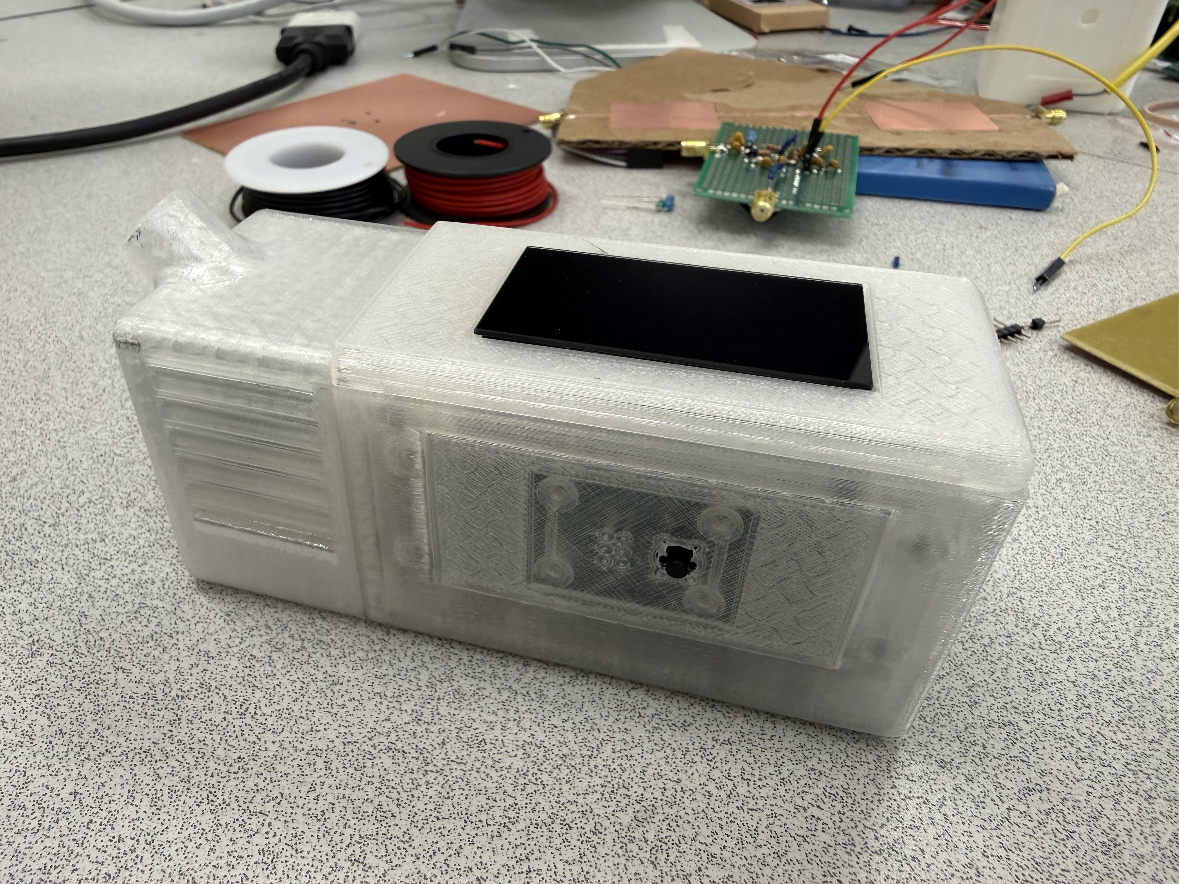 Completed translucent Breathalyze-BG prototype viewed from the front